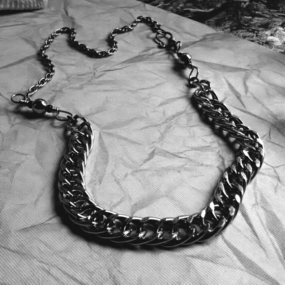 Upcycled Chain Assemblage Style Choker Necklace - Picture 3 of 7